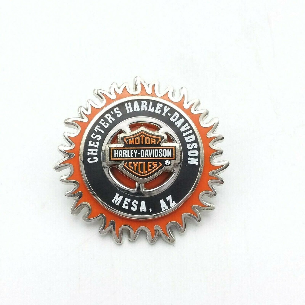 Harley Davidson Mesa Arizona Jacket Vest Pin Chester's Dealership Spinning Wheel